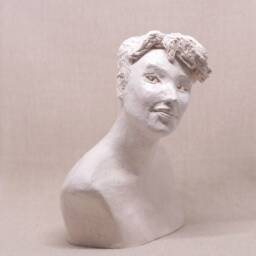 Handmade Ceramic Young Male Bust Expressive Italian Clay Sculpture - thumbnail 2