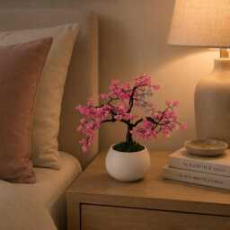 Handmade Wire Cherry Blossom Bonsai Tree - Pink Seed Bead Home D??cor - thumbnail 4