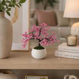 Handmade Wire Cherry Blossom Bonsai Tree - Pink Seed Bead Home D??cor - thumbnail 3