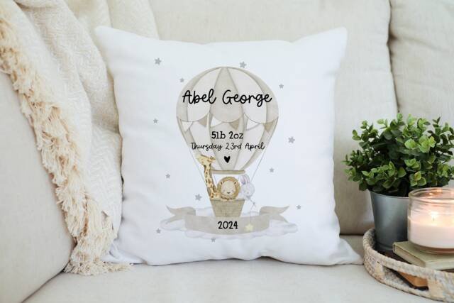 Personalised New Baby Cushion - Born Gifts Nursery Decor Congratulations Shower Gift Girl -Baby Boy - image 1