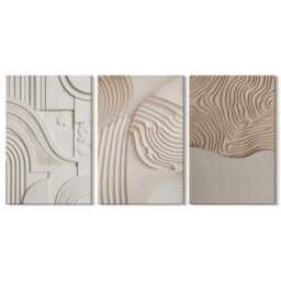 Canvas Art Set Of 3 - Patterns in Shades Beige & White, Brown Photo Print, Natural Textures Wall Decor - thumbnail 3