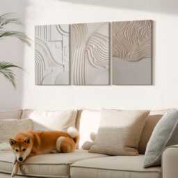 Canvas Art Set Of 3 - Patterns in Shades Beige & White, Brown Photo Print, Natural Textures Wall Decor - thumbnail 2