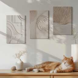 Canvas Art Set Of 3 - Patterns in Shades Beige & White, Brown Photo Print, Natural Textures Wall Decor - thumbnail 1