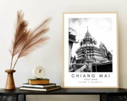 Chiang Mai Temple Print Minimalist Thailand Travel Art - thumbnail 1