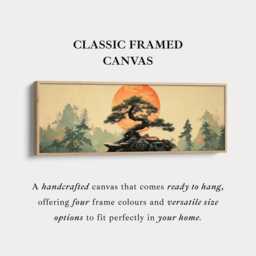 Narrow Nature Wall Art - Long Bonsai Tree & Sun Canvas, Asian Landscape Print For Calm Modern Home Decor - thumbnail 3
