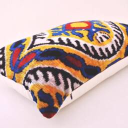 Luxury Silk Velvet Ikat Pillow Cover, Handloom Accent Decor - thumbnail 2