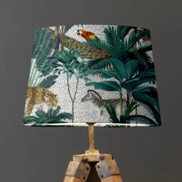Jungle Velvet Drum Lampshade, Tropical Animals, White Empire Shade - thumbnail 1
