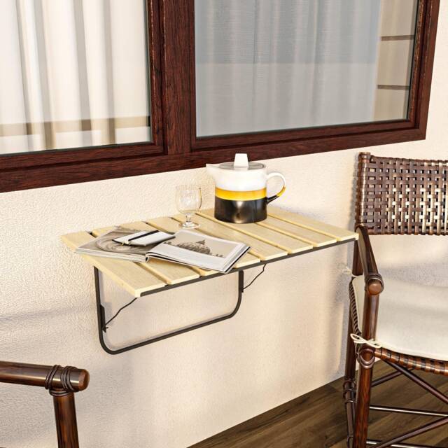 Wall Mounted Pine Wood Balcony Table Space Saver Folding Bar - image 1