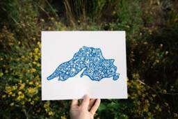 Lake Superior Art Print Nordic Floral Design, Midwest Cabin Decor - 8x10 - thumbnail 1