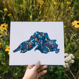 Lake Superior Art Print Nordic Floral Design, Midwest Cabin Decor - 8x10 - thumbnail 2