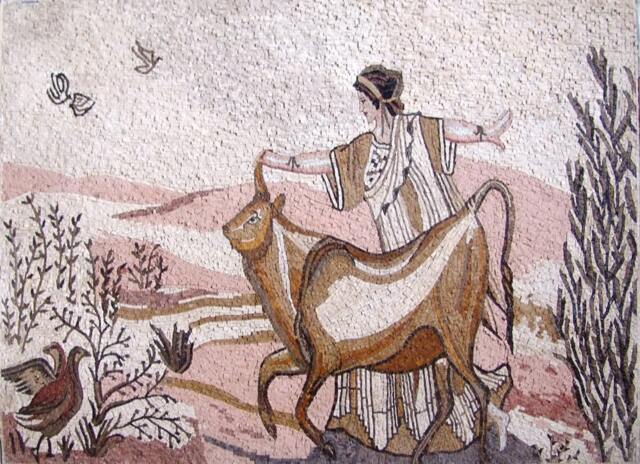 Woman Playing in Nature Marble Mosaic Mural - image 1