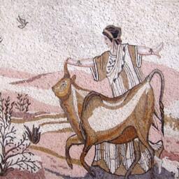 Woman Playing in Nature Marble Mosaic Mural - thumbnail 2