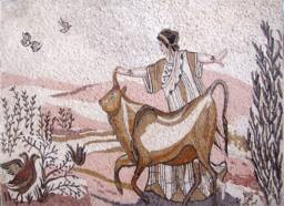 Woman Playing in Nature Marble Mosaic Mural - thumbnail 1