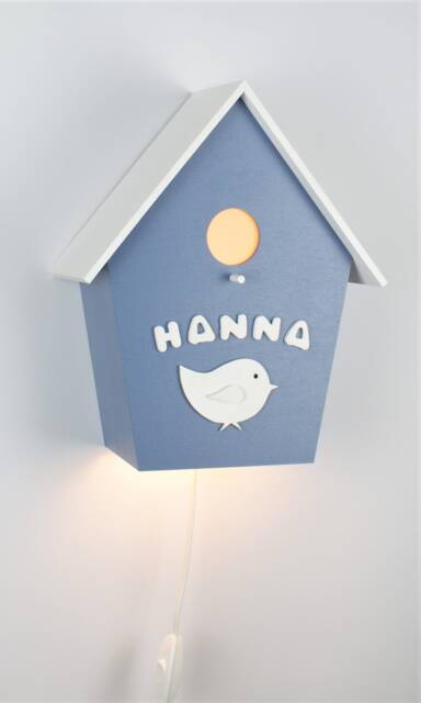 Handmade Wooden Birdhouse Wall Lamp - Personalized Kids Room Nursery Gift - image 1