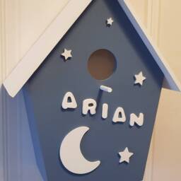 Handmade Wooden Birdhouse Wall Lamp - Personalized Kids Room Nursery Gift - thumbnail 4