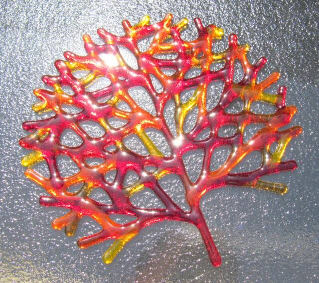 Fused Glass Coral Wall Decor, Red Amber Sea Life Art - image 1