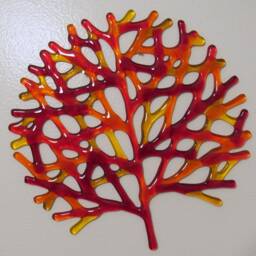 Fused Glass Coral Wall Decor, Red Amber Sea Life Art - thumbnail 2