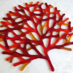 Fused Glass Coral Wall Decor, Red Amber Sea Life Art - thumbnail 3