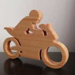 Handmade Wooden Motorcycle Rider Figure Man Cave Decor - thumbnail 4