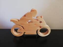 Handmade Wooden Motorcycle Rider Figure Man Cave Decor - thumbnail 1