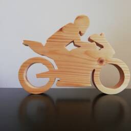 Handmade Wooden Motorcycle Rider Figure Man Cave Decor - thumbnail 3