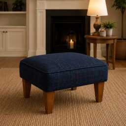 Handmade Wingback Armchair, Italian Blue Leather & Royal Harris Tweed, Chesterfield Style UK Made - thumbnail 4