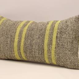 striped Pillow 12x24 - 30x60 cm Turkish Kilim Boho Pillow, Throw Covers, Old Cushion Vintage Yellow, Gray, 4Oaf-567 - thumbnail 3