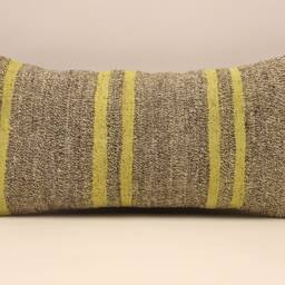 striped Pillow 12x24 - 30x60 cm Turkish Kilim Boho Pillow, Throw Covers, Old Cushion Vintage Yellow, Gray, 4Oaf-567 - thumbnail 2