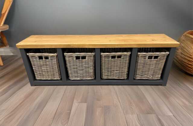 Industrial Rustic Storage Basket Bench - image 1