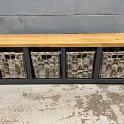 Industrial Rustic Storage Basket Bench - thumbnail 3