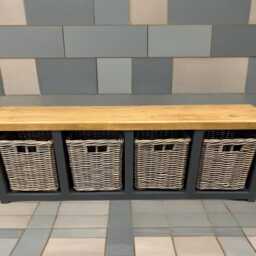 Industrial Rustic Storage Basket Bench - thumbnail 2