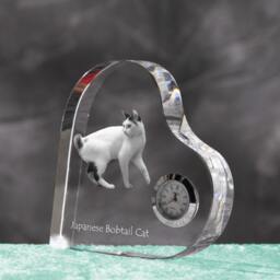 Japanese Bobtail - Crystal Clock in The Shape Of A Heart With Image Pure-Bred Cat - thumbnail 2