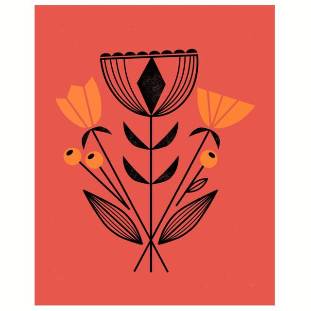 Ruby Modern Flowers By Amber Leaders 4x4, 5x7, 8x10, 11x14, 16x20 Art Print Mid-Century Modern - image 1