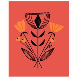 Ruby Modern Flowers By Amber Leaders 4x4, 5x7, 8x10, 11x14, 16x20 Art Print Mid-Century Modern - thumbnail 1