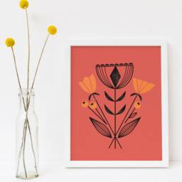 Ruby Modern Flowers By Amber Leaders 4x4, 5x7, 8x10, 11x14, 16x20 Art Print Mid-Century Modern - thumbnail 3