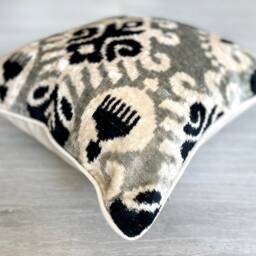 Velvet Ikat Pillow Cover Royal - Decorative Cushion For Sofa Or Bed - thumbnail 3