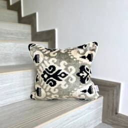 Velvet Ikat Pillow Cover Royal - Decorative Cushion For Sofa Or Bed - thumbnail 1