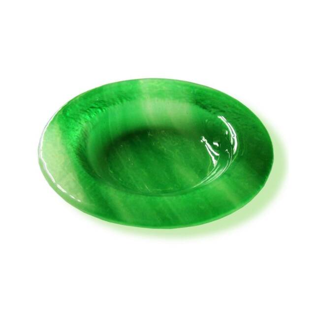 Green & Opaline White Murano Glass Candle-Holder, Fused Saucer For Small Light, Warm Light Christmas Table, Unique Gift - image 1
