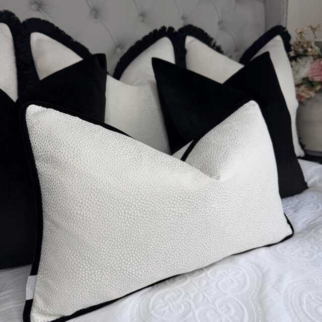 Ivory Cushion Cover Black Piping Blean Textured Ashley Wilde Luxury Piped Pillow Case Living Room Or Bedroom Decor - image 1