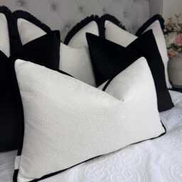 Ivory Cushion Cover Black Piping Blean Textured Ashley Wilde Luxury Piped Pillow Case Living Room Or Bedroom Decor - thumbnail 1