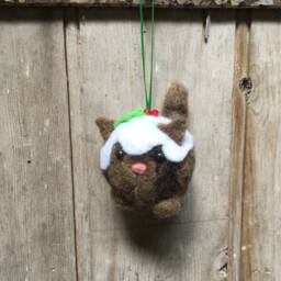 Puddycat Needle Felted Christmas Pudding Cat Decoration Handmade From Sheep Wool - thumbnail 1