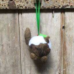 Puddycat Needle Felted Christmas Pudding Cat Decoration Handmade From Sheep Wool - thumbnail 2