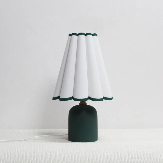 Handmade Fabric Table Lamp Off White Lampshade, Dark Green Ceramic Base-11# - image 1