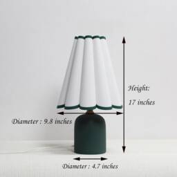 Handmade Fabric Table Lamp Off White Lampshade, Dark Green Ceramic Base-11# - thumbnail 2