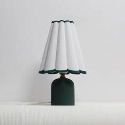 Handmade Fabric Table Lamp Off White Lampshade, Dark Green Ceramic Base-11# - thumbnail 3