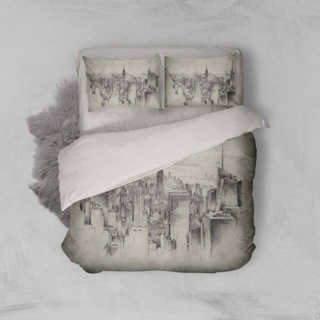 3D Architecture Duvet Cover Set, Hand-Painted City Sketch Bedding - image 1