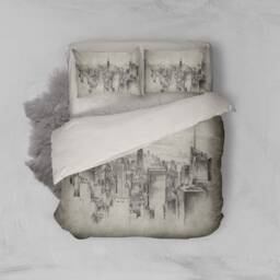 3D Architecture Duvet Cover Set, Hand-Painted City Sketch Bedding - thumbnail 1