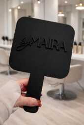 Personalised Handheld Salon Mirror - 3D Acrylic Business Name Dental Practice Aesthetics Beautician