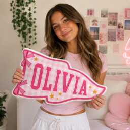 Custom Gingham Pennant Pillow Personalized College Dorm Plush Cushion With Name - thumbnail 2