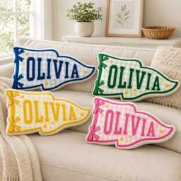 Custom Gingham Pennant Pillow Personalized College Dorm Plush Cushion With Name - thumbnail 1